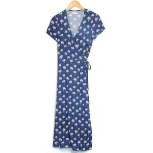 Marine Layer Emlyn Wrap Dress Marlin Palm Tree Print Blue & White Midi Summer S